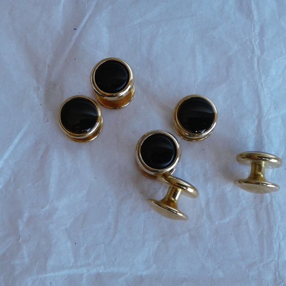 Set of 6  Men's Accessory  Tuxedo  Shirt  STUDS  Gold Tone /black - Picture 3 of 3
